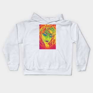 Watercolor Neon Colors Female Portrait Kids Hoodie